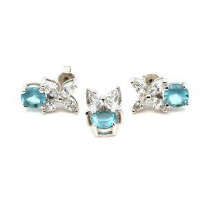 Silver 925 Topaz/Cz Flower Stud/Pendant Set